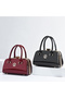 Women's Burgundy Glossy Handbag - 5