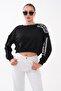 Women's Oversize Short Sweatshirt with Sleeve Print Detail 265140 - - 2