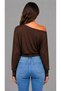 Women's Black Oversize Long Sleeve Boat Neck Bodysuit - 3