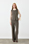 Plaid Patterned Straight Fit Trousers with Belt - Brown - 5