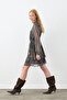 Shawl Patterned High Collar Mini Dress - Tile - 2