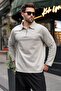 Painted Gray Half Zipper Polo Collar Textured Men's Sweatshirt E7197 - 4