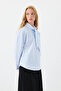 Striped Halter Neck Cotton Shirt - Blue - 3