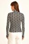 Women's Black Geometry Pattern Half Fisherman Long Sleeve Blouse - 4