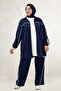 67073 Plus Size Ribbed Modal Pants Set - Navy Blue - 5