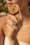 Stylish Steel Ring with Rectangular Stone in Yellow and Grey Tones - 2