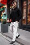 Black Half-Zip Polo Collar Textured Men's Sweatshirt E7197 - 5