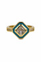 Modern Steel Ring with Yellow Color Square Stone and Turquoise Enamel