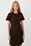 Short Sleeve Tweed Dress - Brown - 3