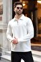 Ecru Half Zipper Polo Collar Textured Men's Sweatshirt E7197