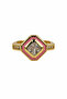 Yellow Tone Pink Enamel Square Cut Stone Stylish Steel Ring