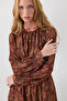 Belted Shawl Pattern Midi Dress - Brown - 6