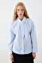 Striped Halter Neck Cotton Shirt - Blue