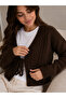 Women's V-Neck Tie Hair Braid Patterned Long Sleeve Crop Knitwear Cardigan - 6