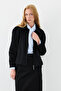 Baby Collar Zippered Canvas Jacket - Black - 4