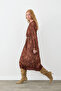 Belted Shawl Pattern Midi Dress - Brown - 4