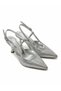 Women's Matina Silver Printed 7 cm Heeled Pointed Toe Open Back Shoes - 2