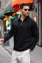 Black Half-Zip Polo Collar Textured Men's Sweatshirt E7197 - 4