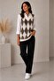 Women's Acrylic Diamond Patterned Furry Collar Ribbed Knitwear Sweater Oversize Vest - 6