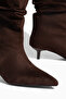 Bitter Brown Suede Pointed Toe Ankle Boots Women's Short Heeled Boots - 3