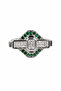 Art Deco Inspired Rectangular Clear and Green Zircon Stone Grey Steel Ring