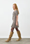 V-Neck Gingham Short Sleeve Dress - Beige - 3