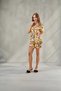 Women's Yellow Satin Short Pajama Set Verbena & Pocketed, Gift, Cheerful Home Chic Homewear Shorts Set - 5