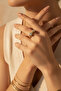 Yellow Tone Stone Detailed and Blue Enamel Adjustable Stylish Ring - 3