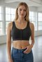 Women's Black Ribbed Crop Top Sports Bra with Snap Front