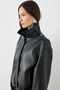 High Collar Bomber Leather Jacket - Black - 6