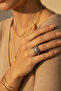 Special Design Gray Color Stone Detailed Embroidered Steel Ring - 3