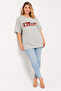 Women's Plus Size, Grey, Digital Print, Cotton Fabric Blouse 65N39623 - 5