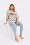 Women's Plus Size, Grey, Digital Print, Cotton Fabric Blouse 65N39623