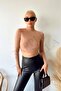 Women's Milk Coffee Backless Half Fishnet Crop Top - 2