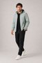 Men's Mint Green, Detachable Hood, Water and Wind Resistant, Zippered, Raincoat Jacket - 3