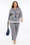 Plus Size Crew Neckline Stone and Text Detailed Long Sleeve Relaxed Cut Women's Trouser Set