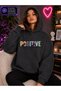 Women's Positive Life Written Hooded Kangaroo Pocket Cotton Casual Comfortable Sweatshirt
