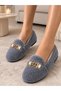 Luna Stone Chain Detailed Plush Women's Home Shoes Home Slippers Dowry Gift Slippers Stc1336 - 5