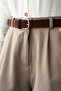 Belt Detailed Pleated Shorts with Back Pockets - 2