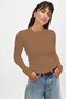 Women's Light Brown Long Sleeve Crew Neck T-Shirt Blouse Camisole Ribbed