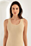 Tutku-Women's Cream Wide Strap Cotton Ribbed Undershirt Mb004