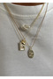 Triple Women's Gold Necklace Combination with Pearl Heart Charm - 2