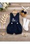 Navy Blue 1 Year Old Baby Boy Rompers Socks Bow Tie Set - 2