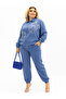 Plus Size Women's Pants Set with Stone Butterfly Embroidery and Zipper Collar