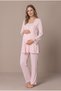 Women's Powder Lace Long Sleeve Maternity Pajama Set with Dressing Gown for Easy Breastfeeding - 5