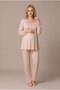 Women's Beige Lace Long Sleeve Maternity Pajama Set with Dressing Gown for Easy Breastfeeding - 4