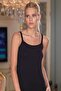 Tutku-Women's Black Lycra Double Ribbed Strap Tank Top