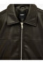 Long Sleeve Zipper Pocket Shirt Collar Classic Faux Leather Jacket - 7