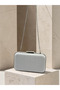 Silver Gray Lame Striped Satin Silver Detailed Crystal Stone Chain Strap Women's Evening Dress Bag Wedding Engagement Graduation - 5