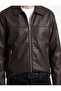 Long Sleeve Zipper Pocket Shirt Collar Classic Faux Leather Jacket - 4